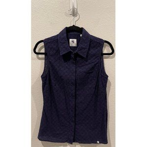 SOUTHERN PROPER Navy Blue Ansley Eyelet Sleeveless Blouse